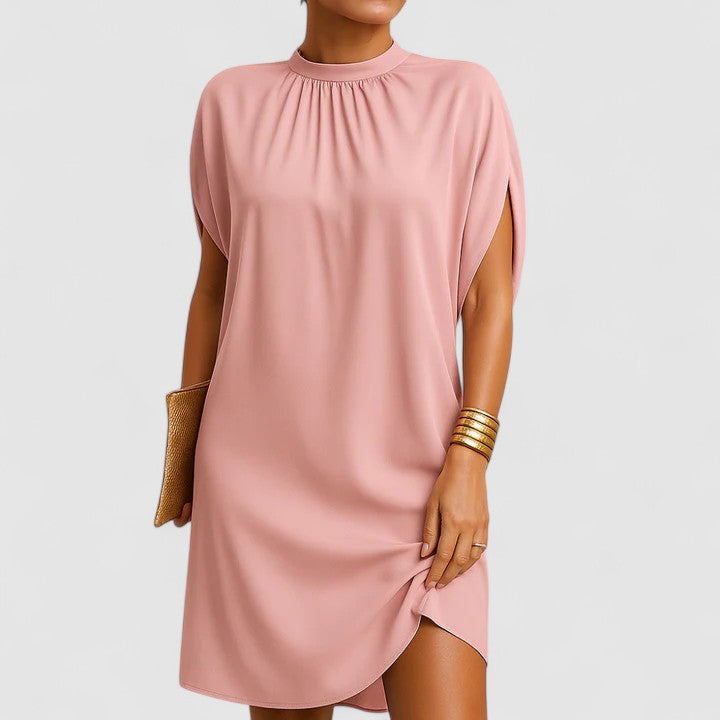 Iris | Women's Mock Neck Shoulder Cutout Dress Short Sleeve