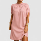 Iris | Women's Mock Neck Shoulder Cutout Dress Short Sleeve