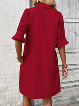 Ember | Women's Collared Ruffle Sleeve Shirt Dress Knee Length