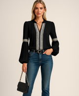 Monica™ | Vintage V-Neck Blouse