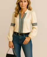Monica™ | Vintage V-Neck Blouse