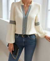 Monica™ | Vintage V-Neck Blouse