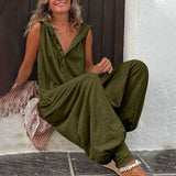 Cleo | Women's Sleeveless Wide-Leg Jumpsuit with Button Front & Pockets