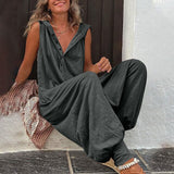 Cleo | Women's Sleeveless Wide-Leg Jumpsuit with Button Front & Pockets