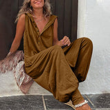 Cleo | Women's Sleeveless Wide-Leg Jumpsuit with Button Front & Pockets