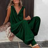 Cleo | Women's Sleeveless Wide-Leg Jumpsuit with Button Front & Pockets