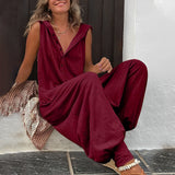 Cleo | Women's Sleeveless Wide-Leg Jumpsuit with Button Front & Pockets