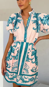 Aria | Women's Floral Print Puff Sleeve Mini Dress V-Neck