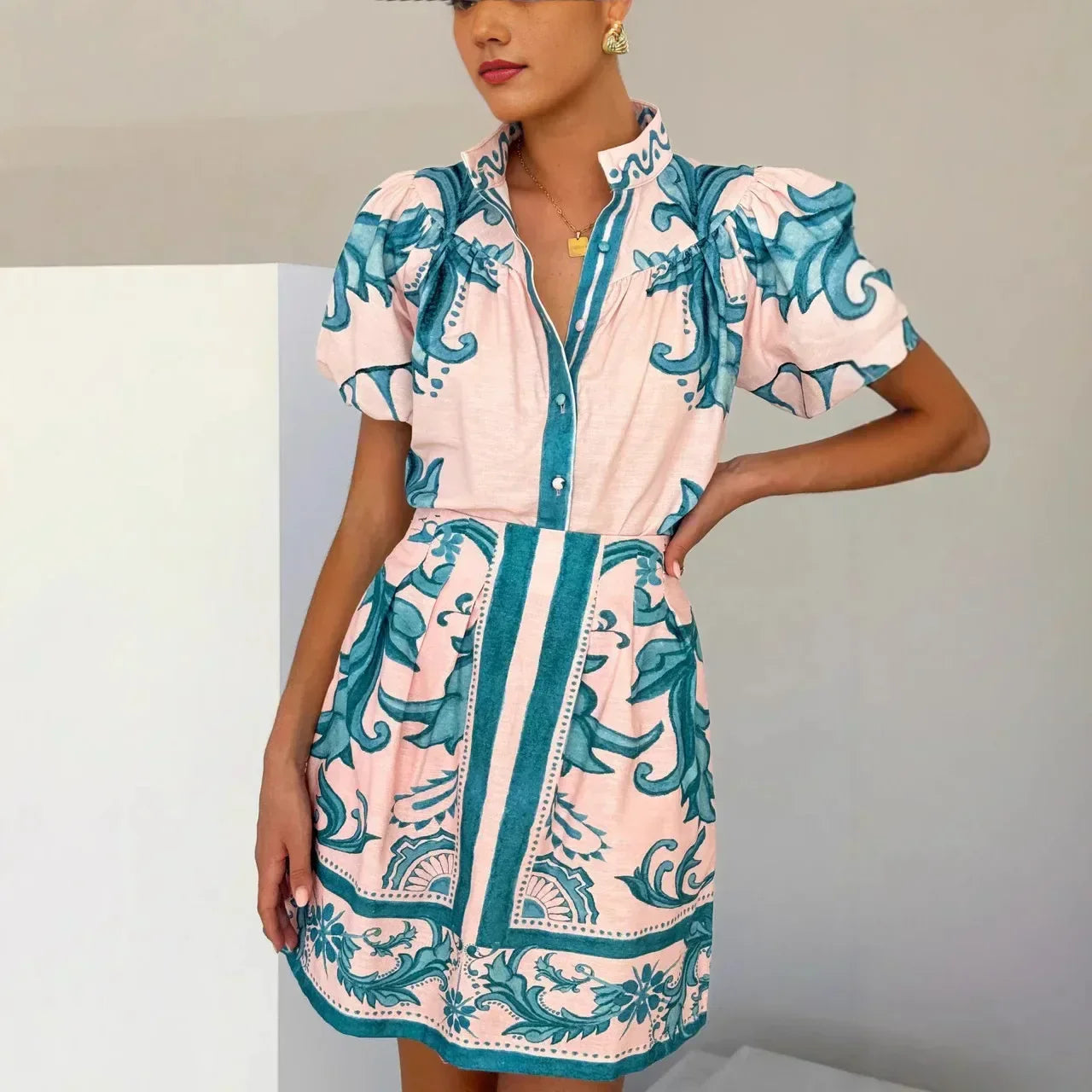 Aria | Women's Floral Print Puff Sleeve Mini Dress V-Neck