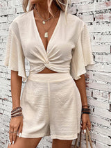 Stella | Women's Twist Front Crop Top & Shorts Co-ord Set