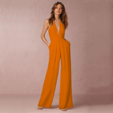 Elina | Women's V-Neck Wide-Leg Jumpsuit Sleeveless Backless Formal Playsuit