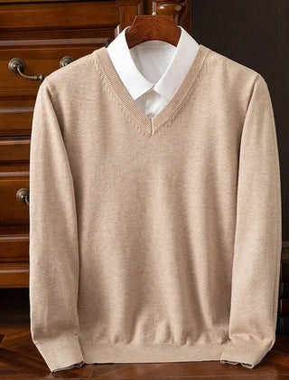Men’s Cashmere-Blend V-Neck Sweater in Beige