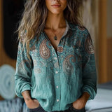 Indie | Women's Boho Print Long Sleeve Button-Up Blouse