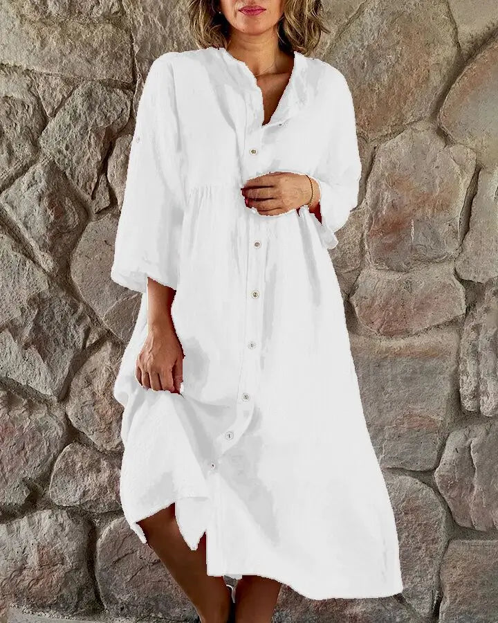 Gertrude | Women's Shirt Dress V-Neck Long Sleeve Oversized Maxi Dress