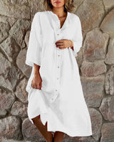 Gertrude | Women's Shirt Dress V-Neck Long Sleeve Oversized Maxi Dress