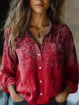 Indie | Women's Boho Print Long Sleeve Button-Up Blouse