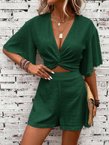 Stella | Women's Twist Front Crop Top & Shorts Co-ord Set