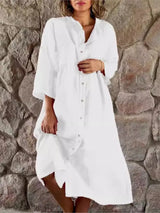 Gertrude | Women's Shirt Dress V-Neck Long Sleeve Oversized Maxi Dress