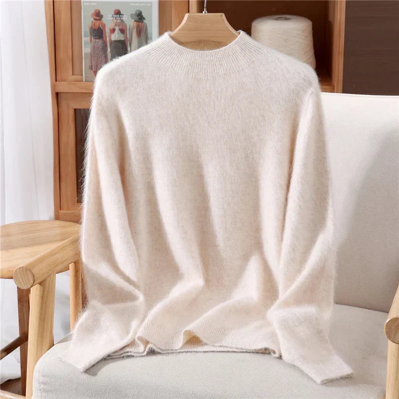 Women’s Soft Mock-Neck Knit Sweater in Cream