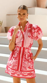 Aria | Women's Floral Print Puff Sleeve Mini Dress V-Neck