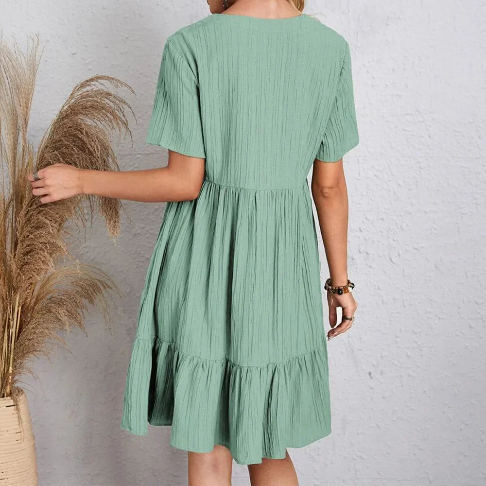 Audrey | Trendy Boho Ruffle Hem Mini Dress