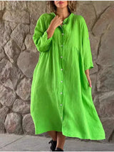 Gertrude | Women's Shirt Dress V-Neck Long Sleeve Oversized Maxi Dress