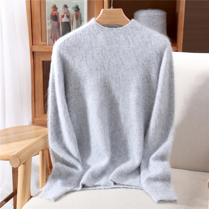 Women’s Soft Mock-Neck Knit Sweater in Gray
