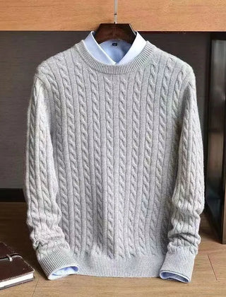 Men’s Cotton Cable-Knit Sweater in Gray