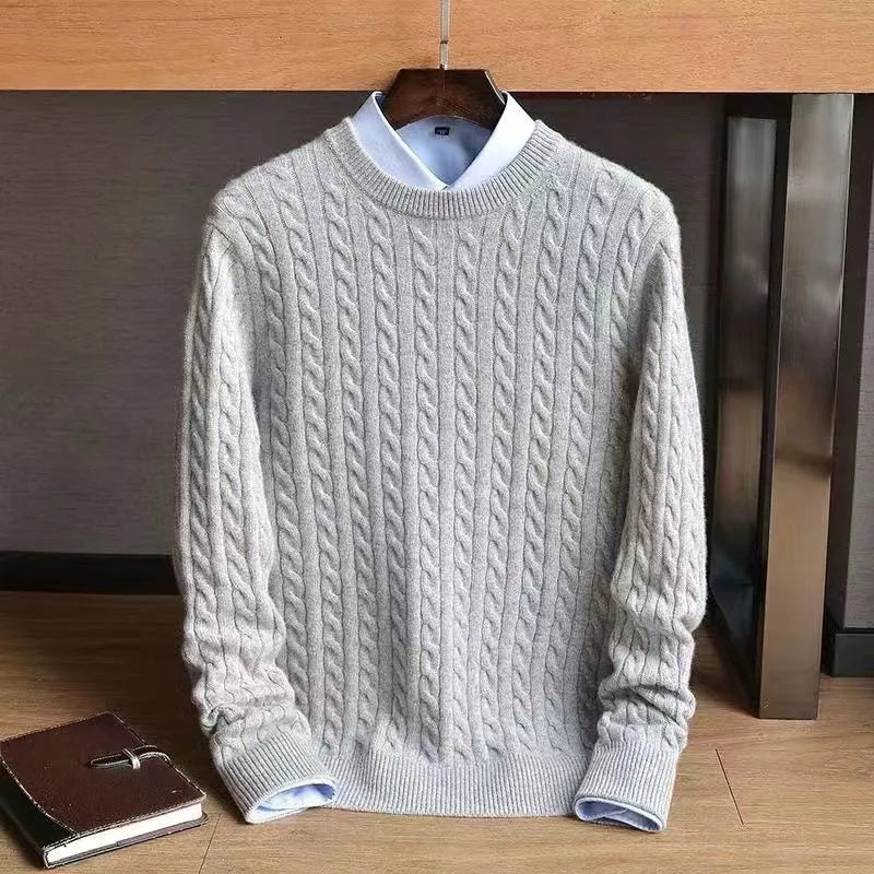 Men’s Cotton Cable-Knit Sweater in Gray