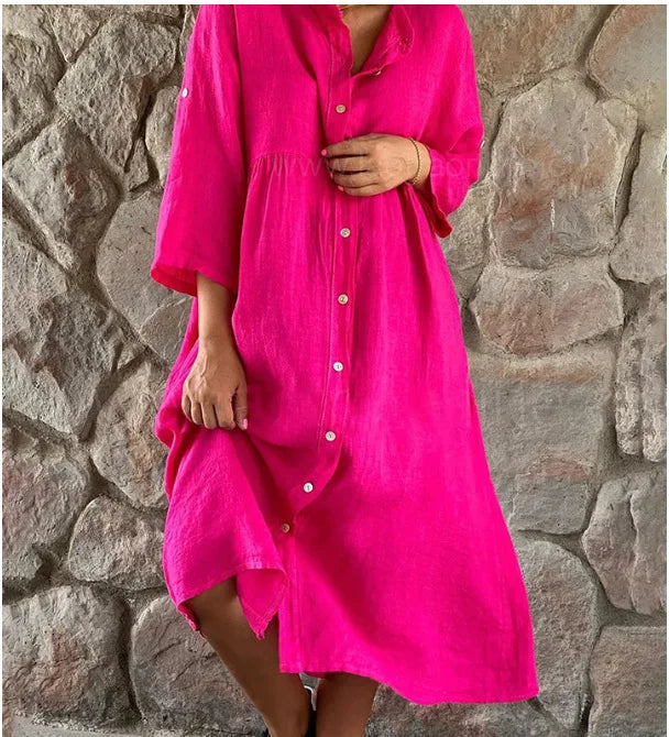 Gertrude | Women's Shirt Dress V-Neck Long Sleeve Oversized Maxi Dress