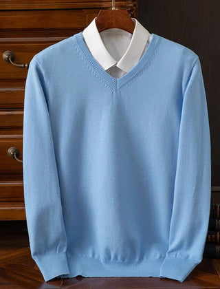 Men’s Cashmere-Blend V-Neck Sweater in Sky Blue