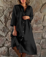 Gertrude | Women's Shirt Dress V-Neck Long Sleeve Oversized Maxi Dress