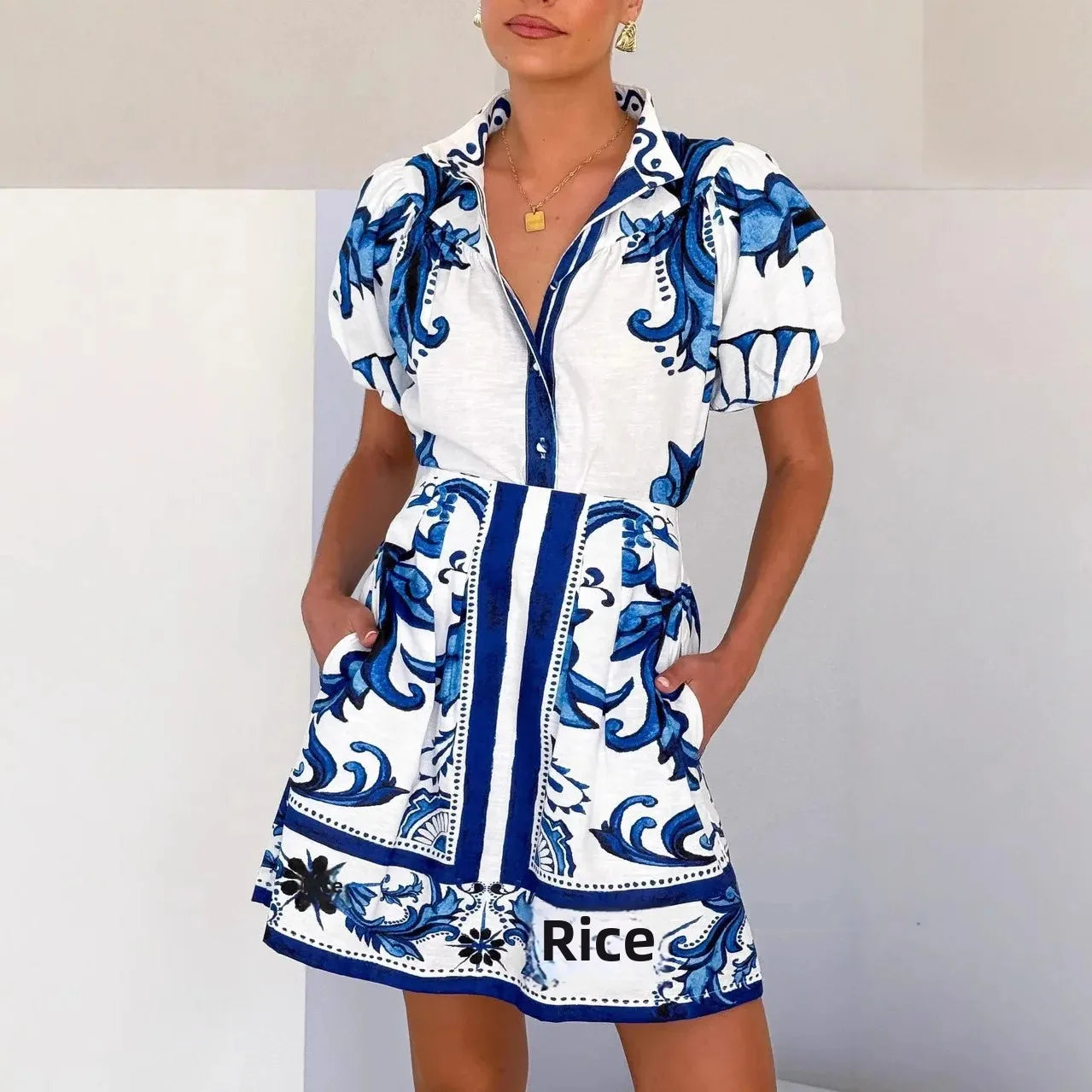 Aria | Women's Floral Print Puff Sleeve Mini Dress V-Neck