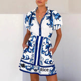 Aria | Women's Floral Print Puff Sleeve Mini Dress V-Neck