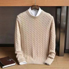 Men’s Cotton Cable-Knit Sweater in Khaki