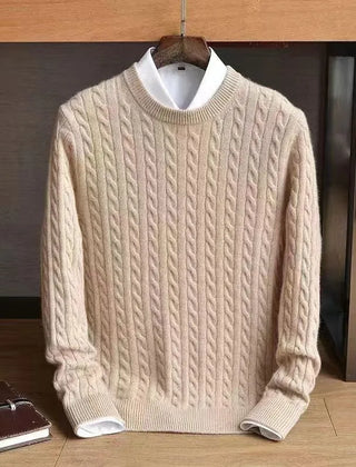 Men’s Cotton Cable-Knit Sweater in Khaki