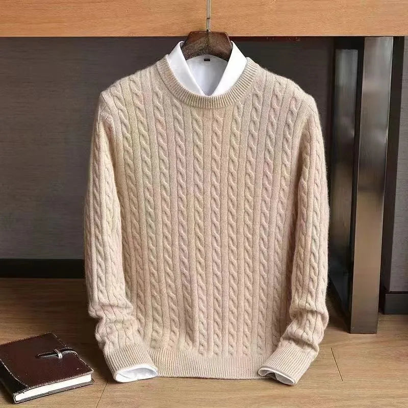 Men’s Cotton Cable-Knit Sweater in Khaki