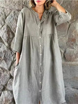 Gertrude | Women's Shirt Dress V-Neck Long Sleeve Oversized Maxi Dress