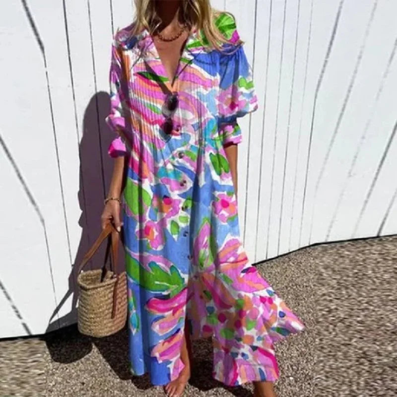 Wren | Women's Floral Print Button-Front Maxi Dress