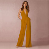 Elina | Women's V-Neck Wide-Leg Jumpsuit Sleeveless Backless Formal Playsuit