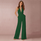 Elina | Women's V-Neck Wide-Leg Jumpsuit Sleeveless Backless Formal Playsuit
