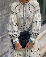 Mirabel™ | Elegant Retro Pattern Print A-Line Dress