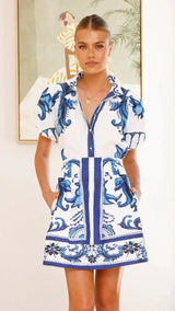 Aria | Women's Floral Print Puff Sleeve Mini Dress V-Neck