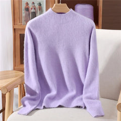 Women’s Soft Mock-Neck Knit Sweater in Lavender Purple