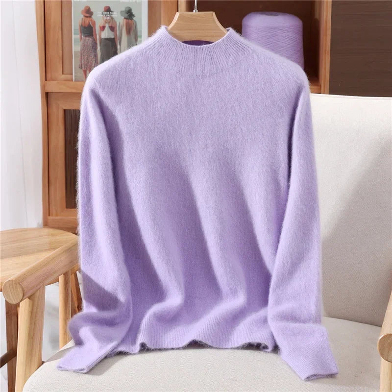 Women’s Soft Mock-Neck Knit Sweater in Lavender Purple