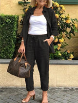 Zélie | Women's Linen Two-Piece Set Button Shirt & Drawstring Trousers