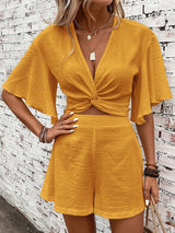 Stella | Women's Twist Front Crop Top & Shorts Co-ord Set