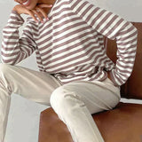 Stella | Women's Striped Knit Sweater Long Sleeve Crew Neck Pullover