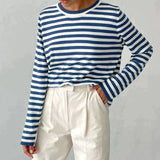 Stella | Women's Striped Knit Sweater Long Sleeve Crew Neck Pullover