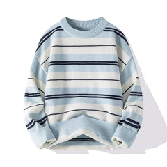 Men’s Cotton-Blend Stripe Crew-Neck Sweater in Blue